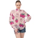 Seamless-strawberry-fruit-pattern-background High Neck Long Sleeve Chiffon Top View1