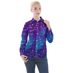 Realistic-night-sky-poster-with-constellations Women s Long Sleeve Pocket Shirt
