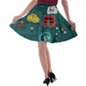 Seamless-pattern-hand-drawn-with-vehicles-buildings-road A-line Skater Skirt View2