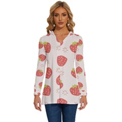 Strawberries-pattern-design Long Sleeve Drawstring Hooded Top