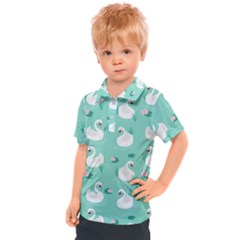 Elegant Swan Seamless Pattern Kids  Polo Tee