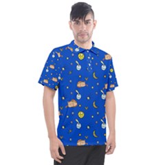 Cat Animals Sleep Stars Seamless Background Men s Polo Tee