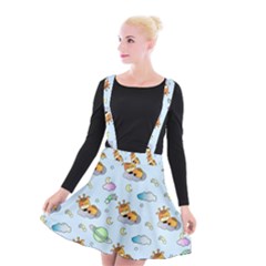 Pattern Giraffe Animal Seamless Scrapbooking Blue Suspender Skater Skirt