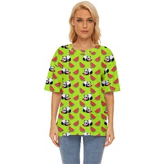 Watermelon Panda Background Wallpaper Oversized Basic Tee