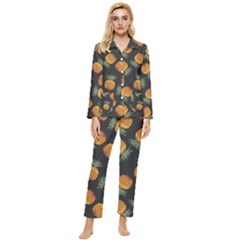 Pineapple Background Pineapple Pattern Womens  Long Sleeve Velvet Pocket Pajamas Set