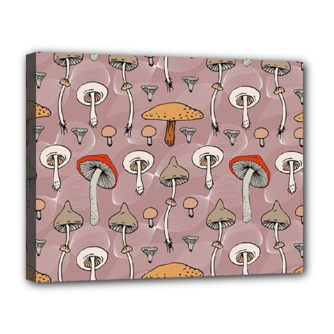 Mushrooms Autumn Fall Pattern Seamless Decorative Canvas 14  X 11  (stretched)