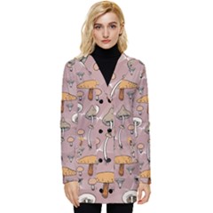 Mushrooms Autumn Fall Pattern Seamless Decorative Button Up Hooded Coat 