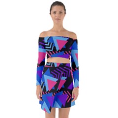 Memphis Pattern Geometric Abstract Off Shoulder Top With Skirt Set