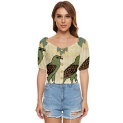 Egyptian Paper Papyrus Bird Button Up Blouse