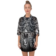 Lion Furious Abstract Desing Furious Half Sleeve Chiffon Kimono