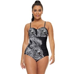 Roar Angry Male Lion Black Retro Full Coverage Swimsuit