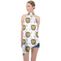 Lion Heads Pattern Design Doodle Halter Asymmetric Satin Top View1