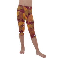 Watercolor Leaves Leaf Orange Kids  Lightweight Velour Capri Leggings 
