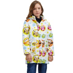 Owl Bird Cartoon Kids  Hooded Longline Puffer Jacket