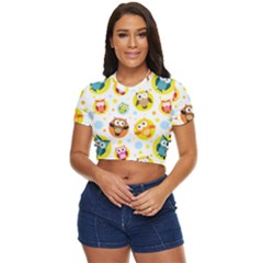 Owl Bird Cartoon Side Button Cropped Tee