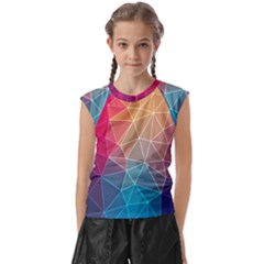 Multicolored Geometric Origami Idea Pattern Kids  Raglan Cap Sleeve Tee