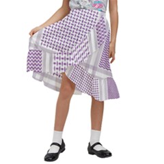 Square Purple Pattern Bead Purple Keffiyeh Purple Geometric Headdress Angle Violet Rectangle Kids  Ruffle Flared Wrap Midi Skirt