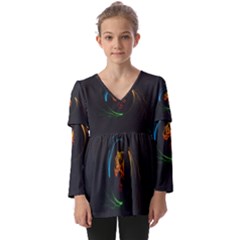 Orange Tiger Illustration Artwork Digital Art Kids  V Neck Casual Top