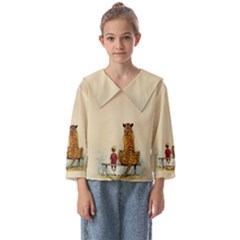 Tiger Sitting Beside Boy Painting Parody Cartoon Kids  Sailor Shirt