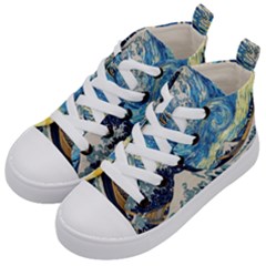 The Great Wave Of Kanagawa Painting Hokusai, Starry Night Vincent Van Gogh Kids  Mid-top Canvas Sneakers