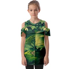 Landscape Scenery Nature Artwork Fold Over Open Sleeve Top