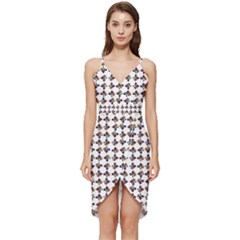 Mixed Abstract Colors Pattern Wrap Frill Dress