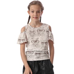 Seamless Pattern Hand Drawn-cats-with Hipster Accessories Kids  Butterfly Cutout Tee