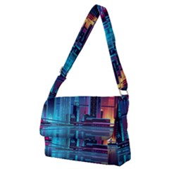Digital Art Artwork Illustration Vector Buiding City Full Print Messenger Bag (m)