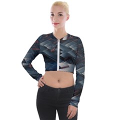 Architectural Design Abstract 3d Neon Glow Industry Long Sleeve Cropped Velvet Jacket