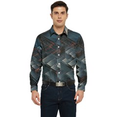 Architectural Design Abstract 3d Neon Glow Industry Men s Long Sleeve Pocket Shirt 