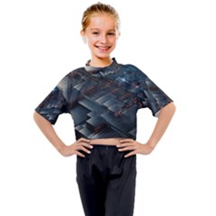 Architectural Design Abstract 3d Neon Glow Industry Kids Mock Neck Tee