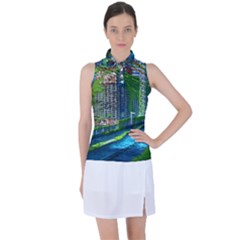 Anime Landscape Apocalyptic Ruins Water City Cityscape Women s Sleeveless Polo Tee