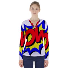 Pow Comic Comic Book Fight V-neck Long Sleeve Top
