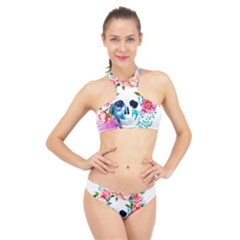 Day Of The Dead Skull Art High Neck Bikini Set