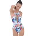 Day Of The Dead Skull Art Plunge Cut Halter Swimsuit View1