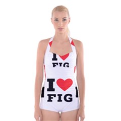 I Love Fig  Boyleg Halter Swimsuit  by ilovewhateva