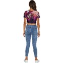 Pink Flower Short Sleeve Square Neckline Crop Top  View4