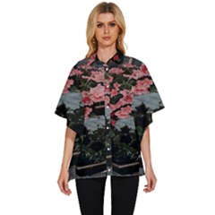 Pink Peony  Flower Women s Batwing Button Up Shirt