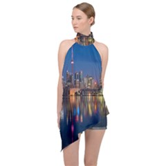 Seaside River Halter Asymmetric Satin Top
