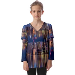 Seaside River Kids  V Neck Casual Top