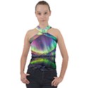 Aurora Borealis Polar Northern Lights Natural Phenomenon North Night Mountains Cross Neck Velour Top View1