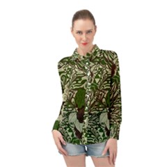 Texture Ornament Pattern Seamless Paisley Long Sleeve Chiffon Shirt