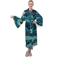 Waves Ocean Sea Abstract Whimsical Abstract Art Maxi Velvet Kimono