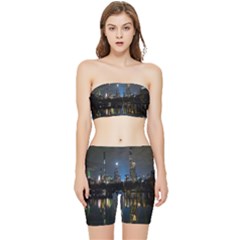 New York Night Central Park Skyscrapers Skyline Stretch Shorts And Tube Top Set by Cowasu