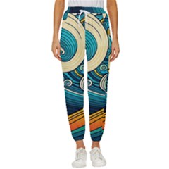 Waves Wave Ocean Sea Abstract Whimsical Abstract Art Women s Cropped Drawstring Pants