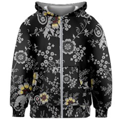White And Yellow Floral And Paisley Illustration Background Kids  Zipper Hoodie Without Drawstring by Cowasu