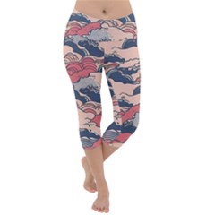 Waves Ocean Sea Water Pattern Rough Seas Lightweight Velour Capri Yoga Leggings