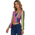 Pastel Colors Striped Pattern Long Sleeve V-Neck Top View2