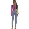 Pastel Colors Striped Pattern Long Sleeve V-Neck Top View4