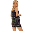 False Prismatic Black Background V-Neck Satin Pajamas Set View3